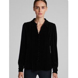 Frame Shirt Womens Velvet Collar Button Front Long Sleeve Blouse Top Black Sz S